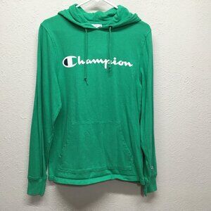 Champion Hoodie Mens Size Small Green Lightweight Pullover Hooded Shirt Spellout
